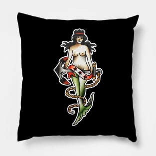 Mermaid with Anchor Tattoo Design Pillow