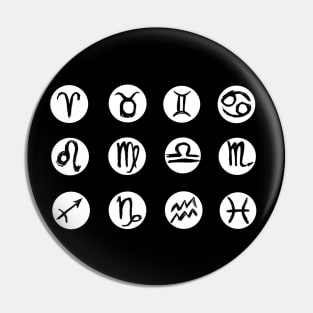 All Zodiac Symbols, black hand drawn Pin