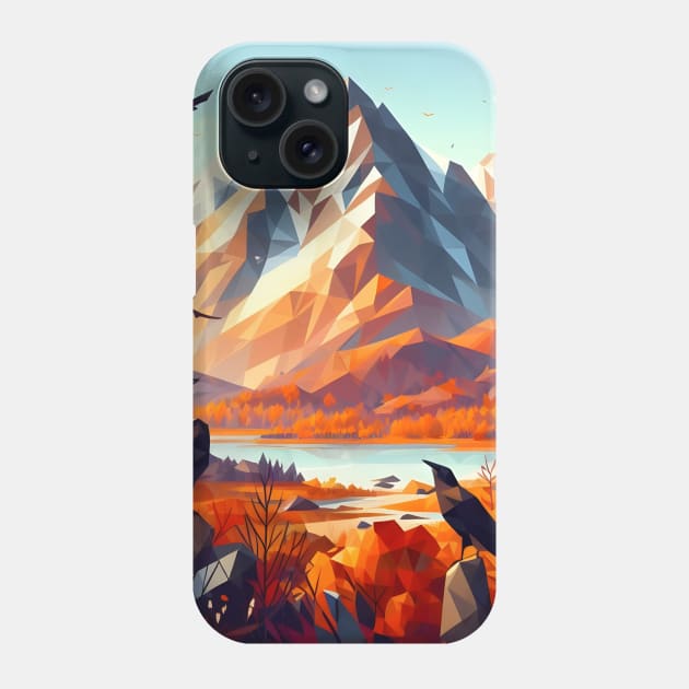 Low Poly Autumn Forest with Mountain Phone Case by Antipodal point