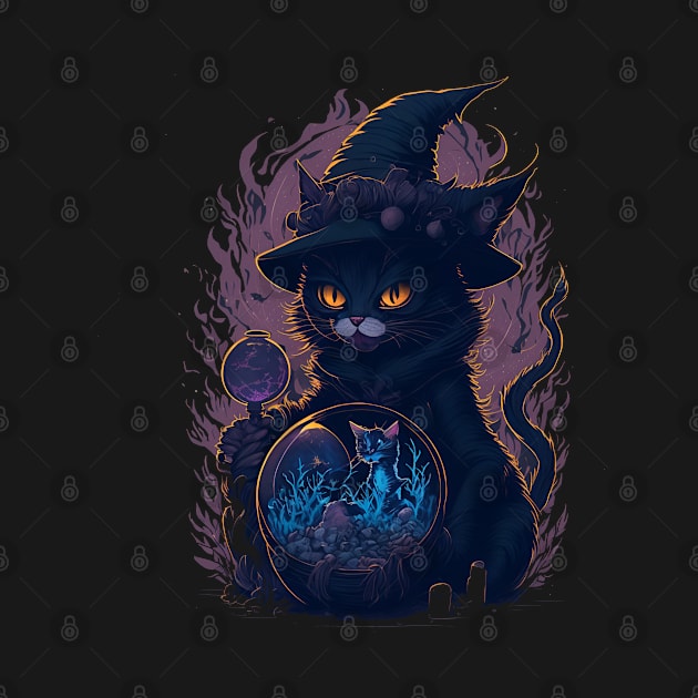 witch cat with an orb by Aestheticlanart