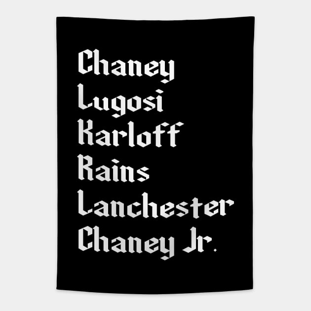 Classic Horror Actors List Tapestry by GloopTrekker