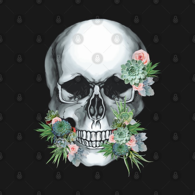 Sugar skull with succulents plants, cool funny cute mask by Collagedream
