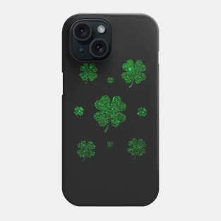 St Patricks Day, Deep Green 4 Leaf Faux Glitter Clovers Phone Case