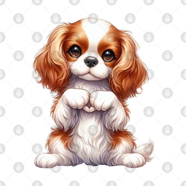 Valentine Cavalier King Charles Spaniel Dog Giving Heart Hand Sign by Chromatic Fusion Studio