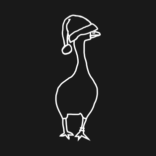 Minimal White Line Gaming Goose Wears Stolen Christmas Santa Hat T-Shirt