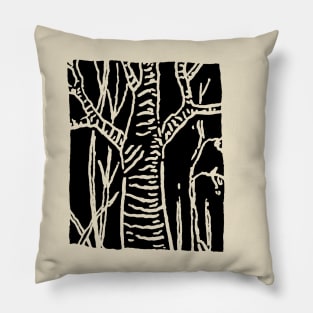 Cherry Tree and Widows - Woodcut Style Pillow