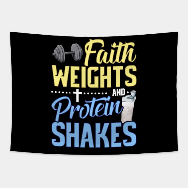 Funny Faith Weights And Protein Shakes Gym Workout Tapestry by theperfectpresents