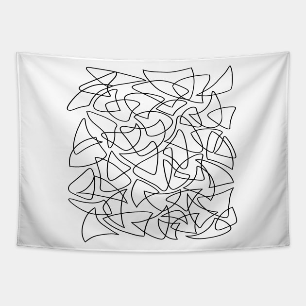 Abstract Overlapping Shapes, Drawing, Black on White Tapestry by Velvet Earth