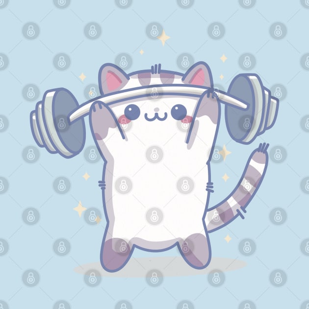 Kawaii Cat Weightlifting by Feline Emporium