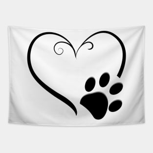 Dog paw prints with heart Tapestry