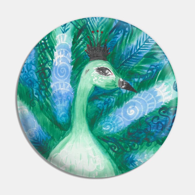 Green and Blue Swirls Watercolor Peacock Animal Portrait (Pattern) Pin by Penny Passiflora Studio
