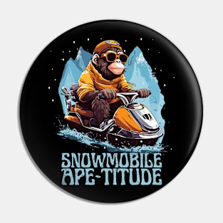 Snowmobile Ape-titude Funny Winter Ape Design, Snow Sports Pin