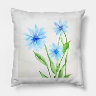 Blue Watercolor Flower Pillow