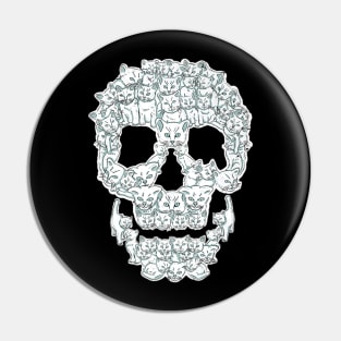 White Cats Skull Floral Skeleton Pin