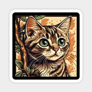 Colorful Funny Cat In The Tree - Love Cats Magnet