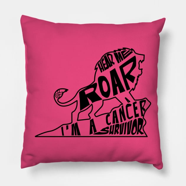 breast cancer Awareness  pink ribbon hear me roar I'm a cancer survivor Pillow by Shaderepublic