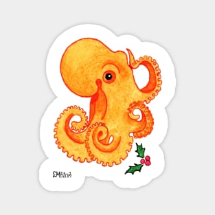 2013 Holiday ATC 9 - Orange Octopus and Holly Magnet