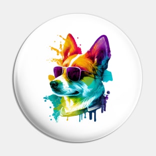 Colourful Cool Corgi Dog with Sunglasses Pin