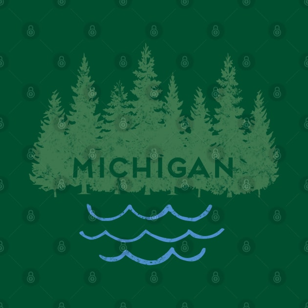 Michigan MI Retro Vintage Look Trees Lake Souvenir by Pine Hill Goods