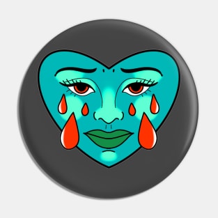 blue crying heart with thick lips amd red eyes cute gift Pin