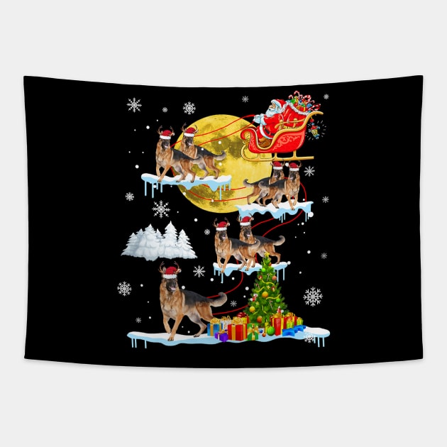 German Shepherd Dog Riding Santa Reindeer Christmas Tapestry by EmilyCharlotty