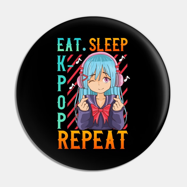 Cute Eat Sleep K-Pop Repeat Kawaii Anime Girl Kpop Pin by theperfectpresents