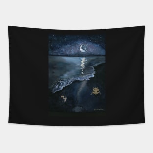 Surrealist Moon Landing Watercolor Tapestry