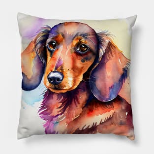 Watercolor Dachshund Dog Portrait Pillow