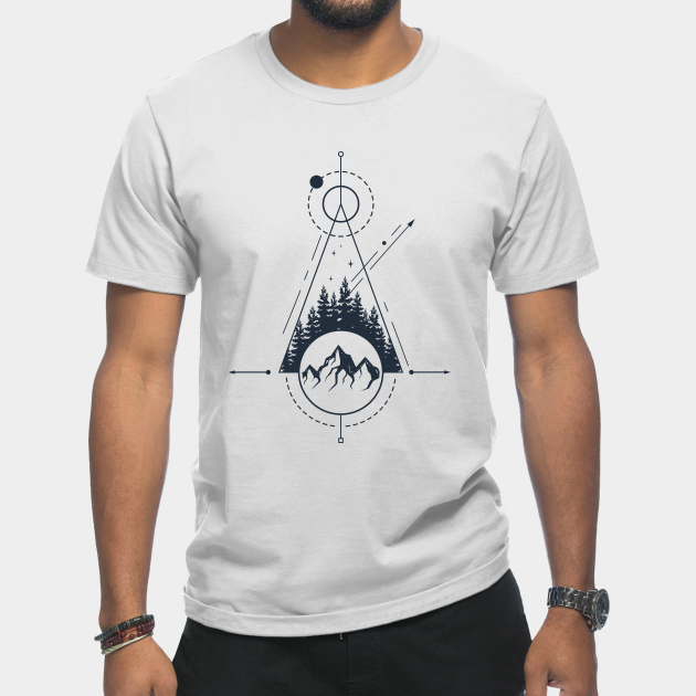 Discover Inspirational Illustration With Mountains And Pine Trees In Geometric Style - Mountains - T-Shirt