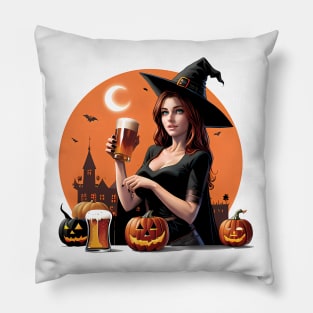 Halloween beer witch girl Pillow