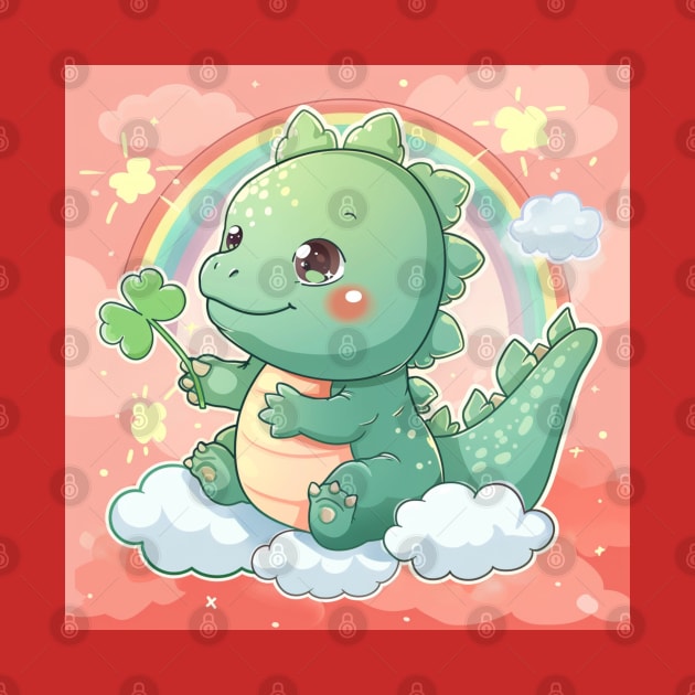 Cute Godzilla happy mood hold a clover in St Patricks day by MilkyBerry