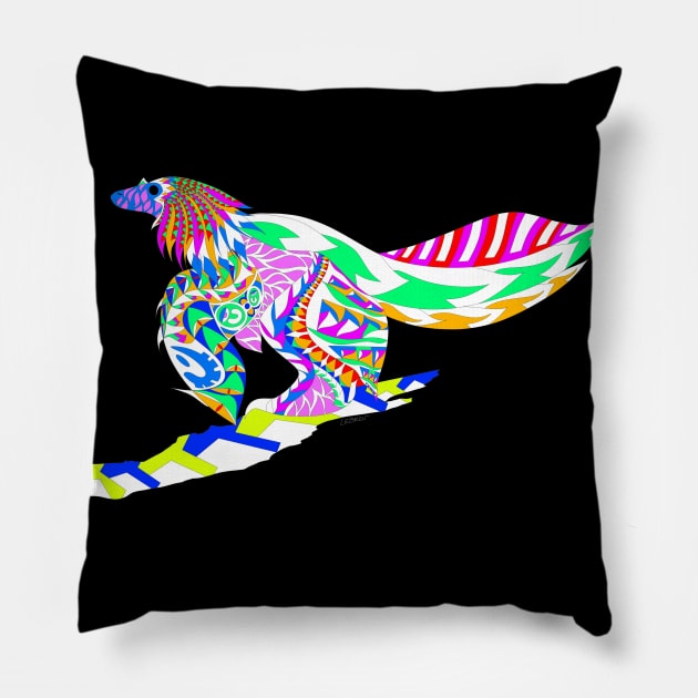 the bird dinosaur in feathered pattern ecopop Pillow by jorge_lebeau