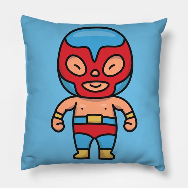 Cute Mexican Luchador Wrestler Cartoon Pillow by SLAG_Creative