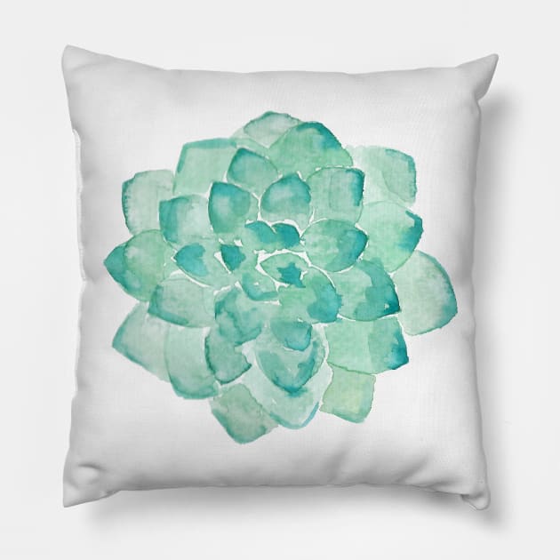 Watercolor Succulent print in seafoam green Pillow by peggieprints