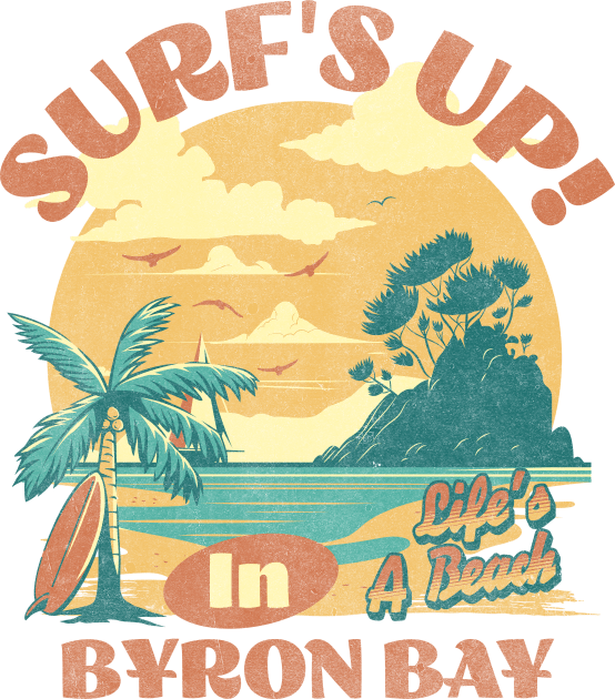 Surfs up in Byron Bay LIfe is a Beach Kids T-Shirt by rastaseed