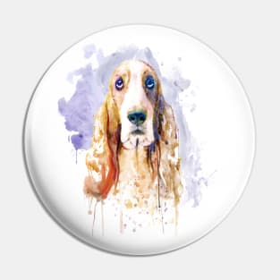 Basset Hound Dog Watercolor Portrait Pin