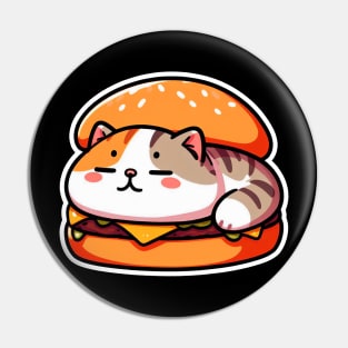 Kawaii Cat is Sleeping inside a Hamburger Pin