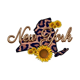 New York State Leopard Print Sunflower Pride T-Shirt