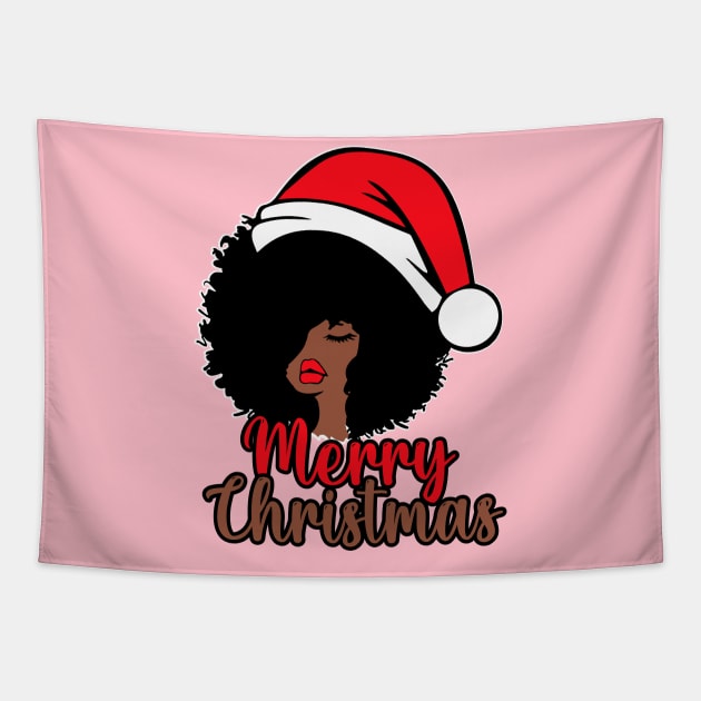 Merry Christmas, Black Woman Santa, Black Mrs Santa Claus Tapestry by UrbanLifeApparel