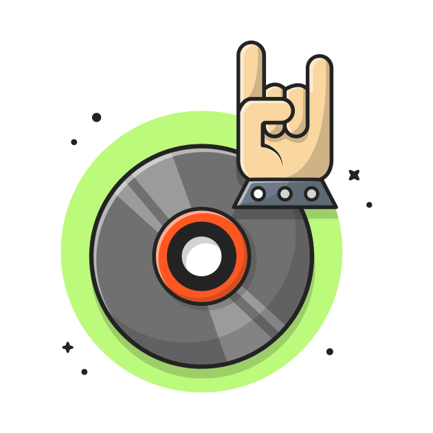 Vinyl Disk Music with Metal and Rock Hand Music Cartoon Vector Icon Illustration by Catalyst Labs