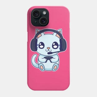 Kawaii Cat Playing Video Games Cute Kitten Lover Phone Case