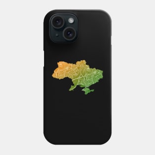 Colorful mandala art map of Ukraine with text in green and orange Phone Case