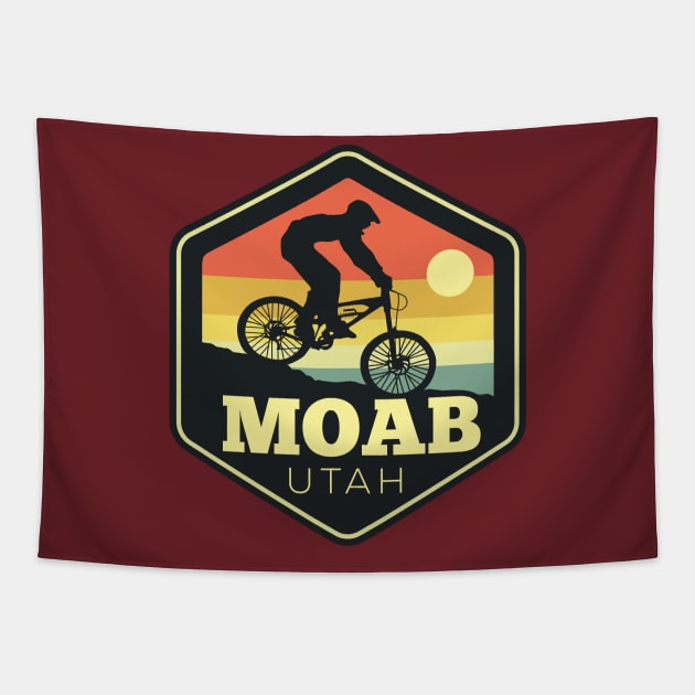 Moab Utah Mountain Bike Vintage Sunset Hexagon Tapestry by DetourShirts