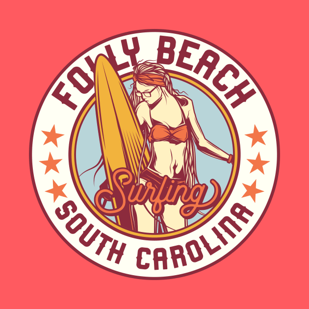 Vintage Surfing Badge for Folly Beach, South Carolina by SLAG_Creative