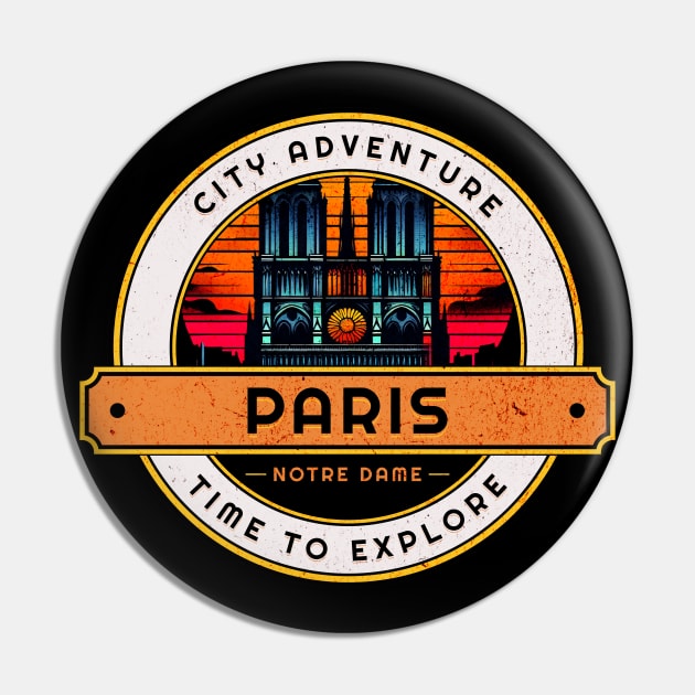 City Adventure Notre Dame Paris Retro Design Pin by Miami Neon Designs