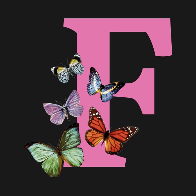 Copy of Letter pink F with colorful butterflies by ColorsHappiness