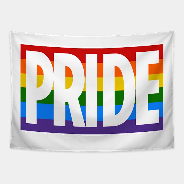 PRIDE. Celebrate Pride with this bold rainbow style logo Tapestry by Off the Page