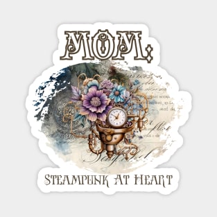 Mom: Steampunk At Heart Vintage Floral Clock Magnet