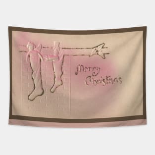 Pretty Peppermint Pink Vintage Christmas Postcard Tapestry