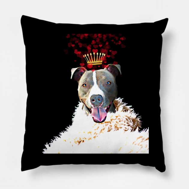 Pit Bull Terrier with a crown of hearts, puppy love Pillow by LittleBean